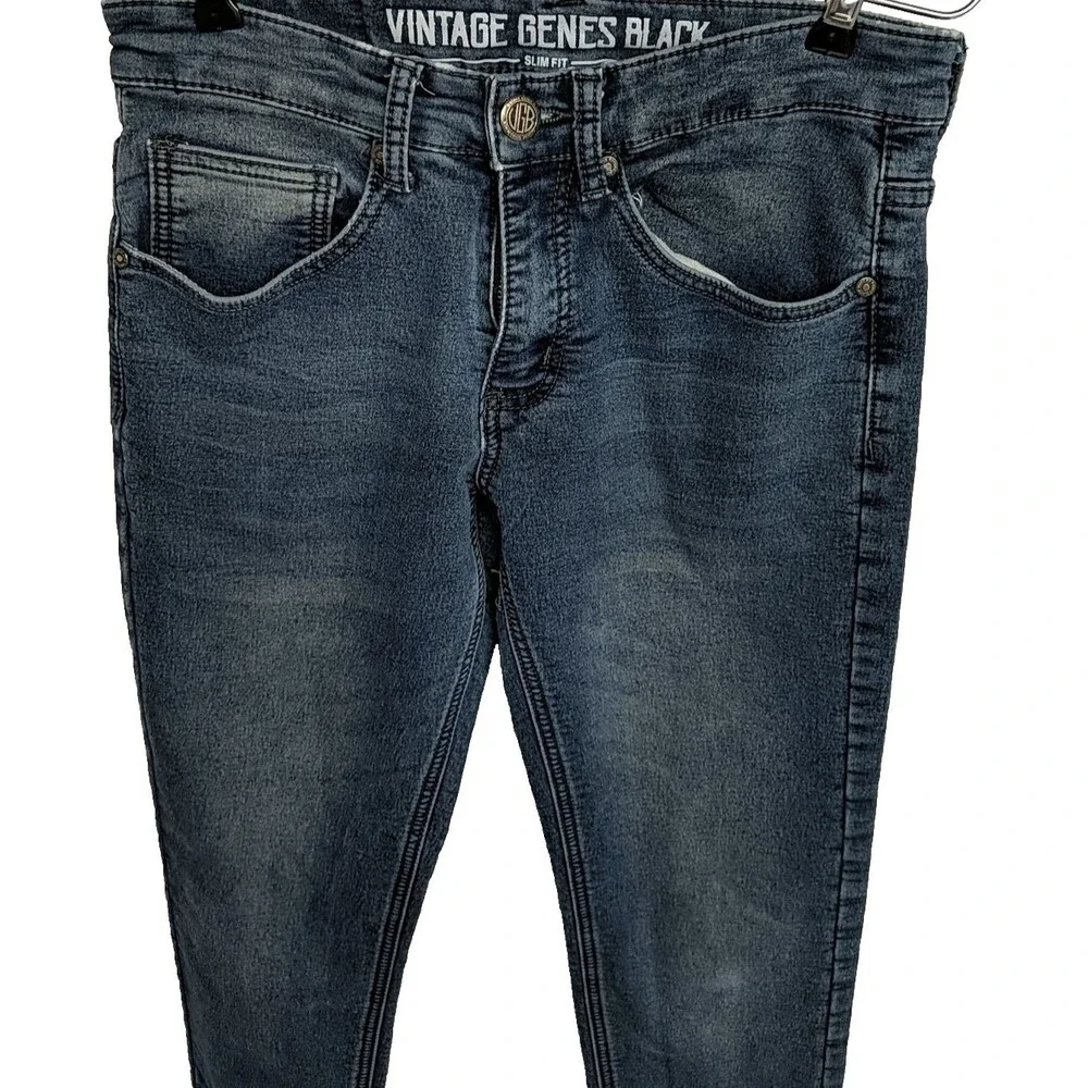 Vintage Genes Black VGB Jeans Men W28 L30 Slim Fit Dark Wash Blue - Picture 5 of 13